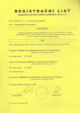 V&iacute;t&aacute;me V&aacute;s na str&aacute;nk&aacute;ch m&iacute;stn&iacute; ryb&aacute;řsk&eacute; organizace v Bechyni